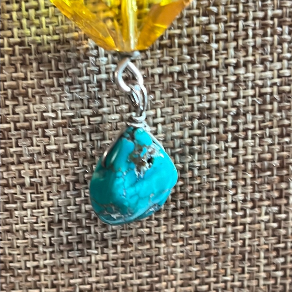Unique Silver Necklace with Yellow and Turquoise Accents - Picture 3 of 10